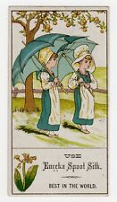 Use Eureka Spool Silk Victorian Trade Card Best In The World Women W/ Umbrellas picture