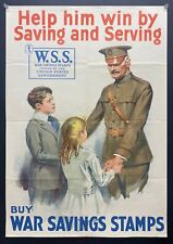 1918 Help Him Win By Saving And Serving Buy War Savings Stamps Poster WWI Orig. picture
