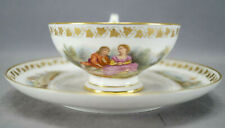 Sevres Hand Painted Watteau Scene & Gold Ivy Leaf Footed Tea Cup & Saucer A picture