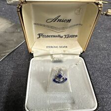 Vintage Masonic Freemason ANSON STERLING Silver Tie Pin In Box Tie Clip picture