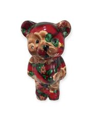Joan Baker Holiday Teddy Bear Figurine Porcelain Patchwork  Red Brown Green VTG picture
