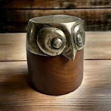Beautiful Teak Wood Vintage Owl Jar With Silver Top picture