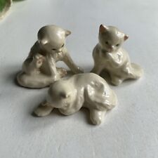 Set Of 3 Vintage White Ceramic Cat/Kitten Figurines Rare picture