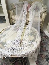 Pair Of Antique French Tambour Lace Curtain Panels Cotton Netting #I picture