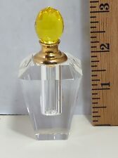 Vintage Crystal Perfume Bottle Faceted Yellow Top Clear Glass  picture