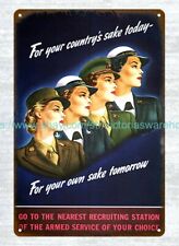 WW2 Women's Recruiting Poster Armed Services metal tin sign cabin decor picture