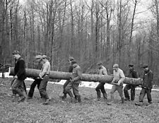 1936 Men Carrying a Log, Kingston, New York Vintage Old Photo 8.5