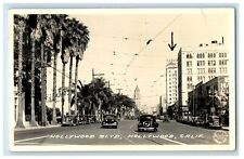 c1940's Hollywood Boulevard  Road Cars Hollywood CA RPPC Photo Frashers Postcard picture