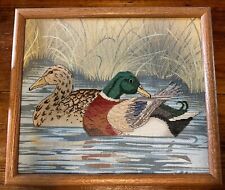 Vintage Crosstich Mallard Ducks Framed Wall Art Decor 15.5x13 picture