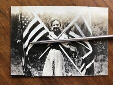 Antique 1910s Girl Holds American Flag & Union Jack Flag US UK Solidarity Photo picture