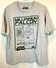 EUC Star Wars Millenium Falcom Corellian Blue print grid XL T-Shirt Lt Gray picture