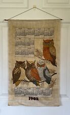 Vintage 1982 Hanging Kitchen Linen Tea Towel Calendar Owl Tree Scene 16