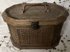 Vintage Lerner Sewing Box Faux Wood/Wicker - 1970’s With ACCESSORIES picture