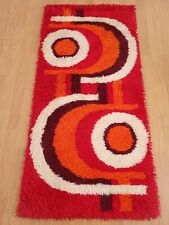 70s high pile acrylic wool rug red orange geometric pop art vintage mid century picture
