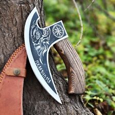 CUSTOM HAND FORGED BEST VIKING PIZZA AXE CUTTER W/LEATHER POUCH BEST FOR CAMPING picture