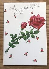 Vintage Rust Craft Pink Rose Birthday Greeting Card Ephemera picture