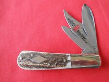 RARE FIGHT`N ROOSTER 3 BLADE BARLOW CLUB KNIFE STAG HANDLE 1992 picture