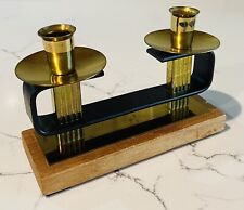 Vintage Mid Century Modern 1960s Teak & Brass Candleholder Made in Germany picture