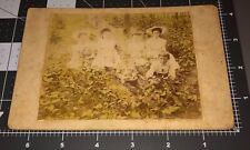 1890s Children in Bush Boys Girl w/ Antique Doll Color Tinted Cabinet PHOTO picture