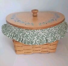 Vtg. Peterboro Basket w/Hand Painted Floral Heart Shape Lid Plays Music Works picture
