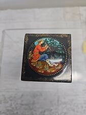 Vintage Russian Lacquer Fairy Tale Hand Painted Wooden small Trinket Jewelry Box picture