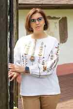Women's white linen embroidered shirt with spikelets. Ukrainian embroidered shir picture