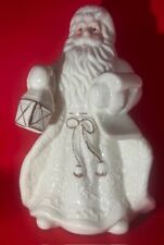 Vintage White Porcelain gold trim Christmas Santa Lantern List Figurine picture