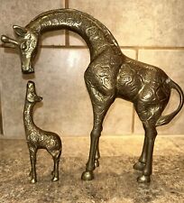 Vintage Solid Brass Mother and Baby Giraffe Figurines Sculpture picture