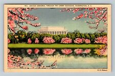 DC-Washington, Lincoln Memorial, Cherry Blossoms, Water, Vintage Postcard picture
