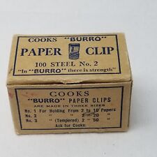 Cooks Burro Paper Clip 100 Steel No 2 Set of 20 Original Box Vtg picture