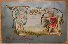 Vintage Victorian Postcard 1908 To My Valentine - Cupid with Arrow picture
