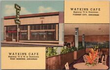 WEST MEMPHIS / Forrest City Arkansas Postcard WATKIN'S CAFE Curteich Linen c1955 picture
