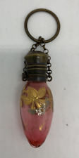 Antique Cranberry Glass Gold Painted Perfume Bottle Bulb Shape Pendant picture