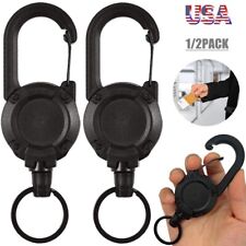 2Pcs Retractable Tactical Key Chain Reel Holder Heavy Duty Cord Carabiner USA picture