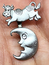 Vintage J.J. Jonette Jewelry Pewter Cow Jumped Over the Moon SINGLE Earring picture