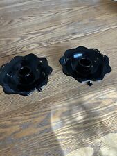 1930's FENTON BLACK AMETHYST GLASS LOTUS LEAF 2 CANDLESTICK HOLDER 3 FOOTED picture