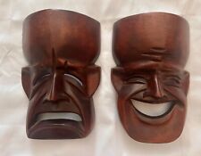 Vintage Alii Woods Honolulu Hawaiian Tiki Tribal Mask Hand Carved 2 Happy Sad picture