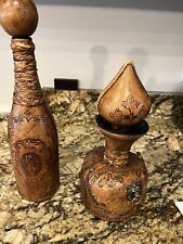 2 Vintage Leather Wrapped Italian Liquor Bottles picture