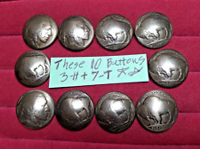 10 Real USA Buffalo Indian Head Nickel Domed Shank Coin Buttons 3/4