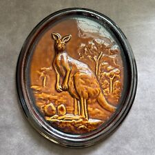 VINTAGE COLOURWARE AUSTRALIAN BROWN GLAZED KANGAROO POTTERY OVAL WALL PLAQUE  picture