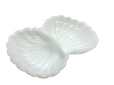 Avon Vintage 1970s Milk Glass Double Scalloped Shell Trinket Soap Jewelry Dish picture