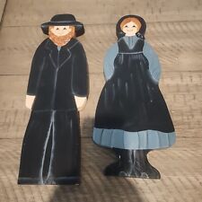 Vintage Amish Hand Painted Wooden Dolls Husband And Wife Man And Woman Couple picture