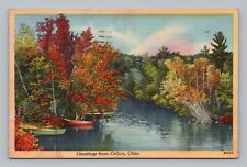 Postcard 1942 Greetings from Galion Ohio Scenery Landscape Boats River 185 picture