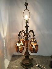 Vintage GIM 1972 Hollywood Regency Amber Lucite Brass Table Lamp Swag Arm 3 Way picture