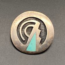 Petite Vintage Southwestern Turquoise Silver Round Brooch Pin picture