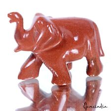 370 Ct Natural Sunstone Gem Handcraft Elephant Trunk up Sculpture For Home Decor picture