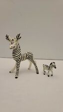 Vtg Ceramic Porcelain Zebra Adorable close to 6 in w/ Mini Ceramic Zebra As Well picture