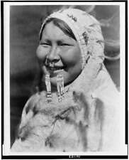 Uiyaku,Nunivak,Eskimo woman,nose ring,labret,hooded parka,Natives,E Curtis,c1929 picture