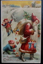 Victorian Children Chase Santa Claus Rare Antique German Christmas Postcard~k161 picture