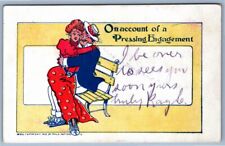 UDB Comic Postcard~ A Pressing Engagement~ Man & Woman On Park Bench picture
